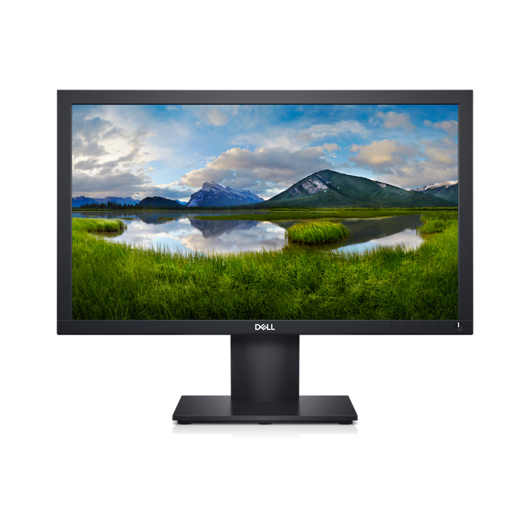 Dell monitor displaying a scenic wallpaper on a white background